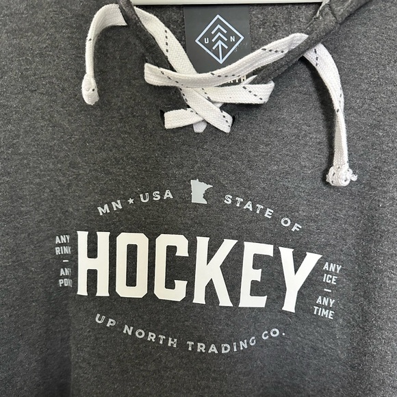 NWT mens 2XL charcoal Hockey hoodie - Up North Trading Co - Picture 2 of 4